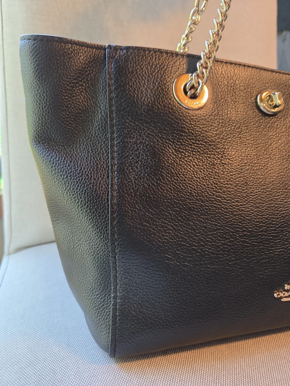 COACH Black Pebbled Leather Turnlock Chain Tote Bag 27 - Style 57107